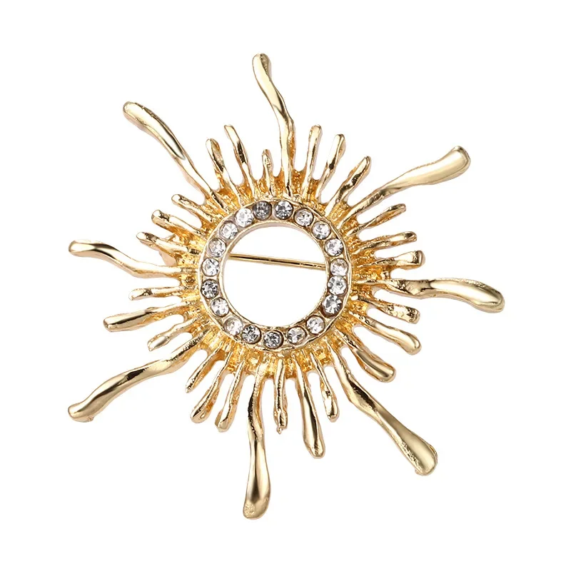 Retro Rhinestone Sun God Brooches For Women Men Trendy Clothing Accessories Lapel Pin Jewelry Gifts