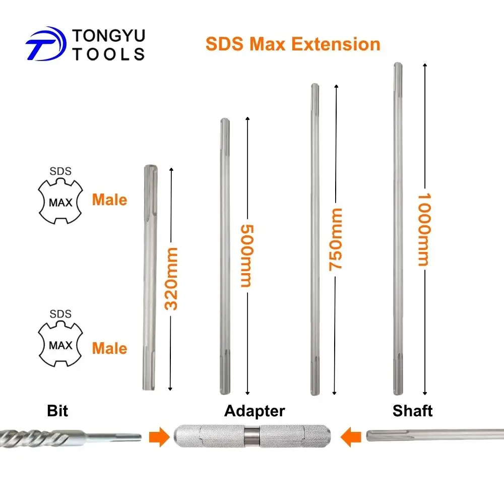 SDS Max Extension Shaft SDS Max Drill Rod with Max-Lock Coupler Adapter for Rotary Hammer Deep Hole Drilling