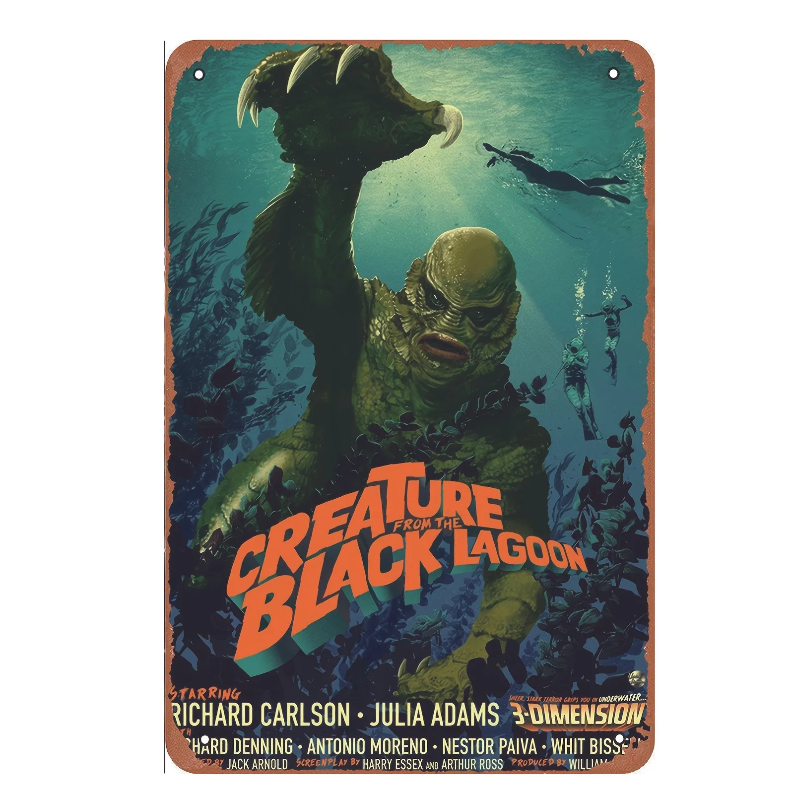 Vintage Creature From The Black Lagoon Movie Poster - 8X12 Inch Metal Tin Sign For Bar, Cafe, Pub, Or Hotel Wall Decor