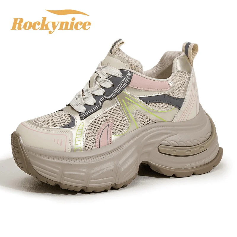 

Женские сетчатые кроссовки на лето, женская обувь на высокой платформе 9 см, разноцветные женские удобные дышащие кроссовки для отдыха, женские кроссовки