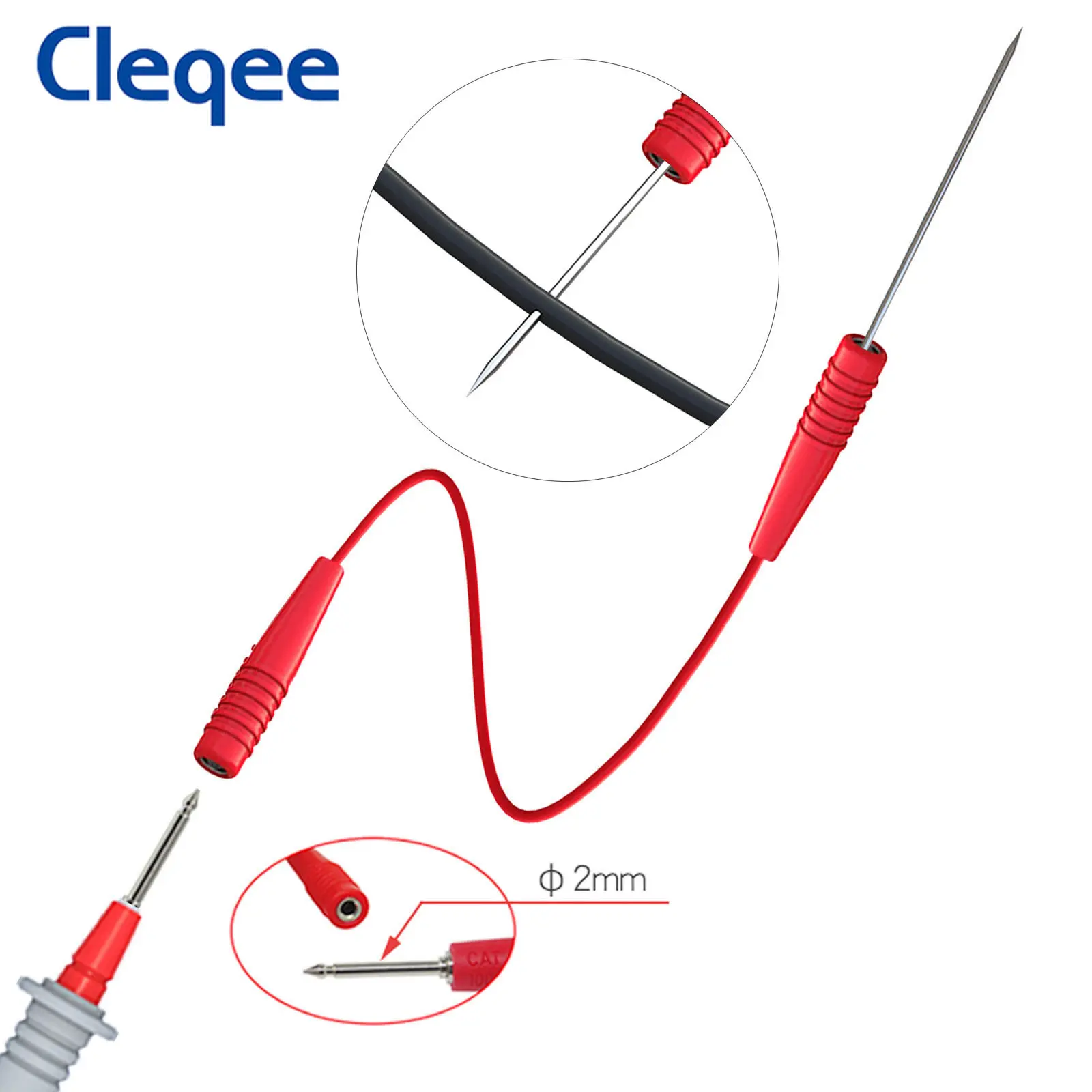 Cleqee P1308C Kit de cables de prueba de multímetro con enchufe Banana, Cable de gancho de prueba, sonda de punción, aguja reemplazable, pinza de cocodrilo, 20 Uds.
