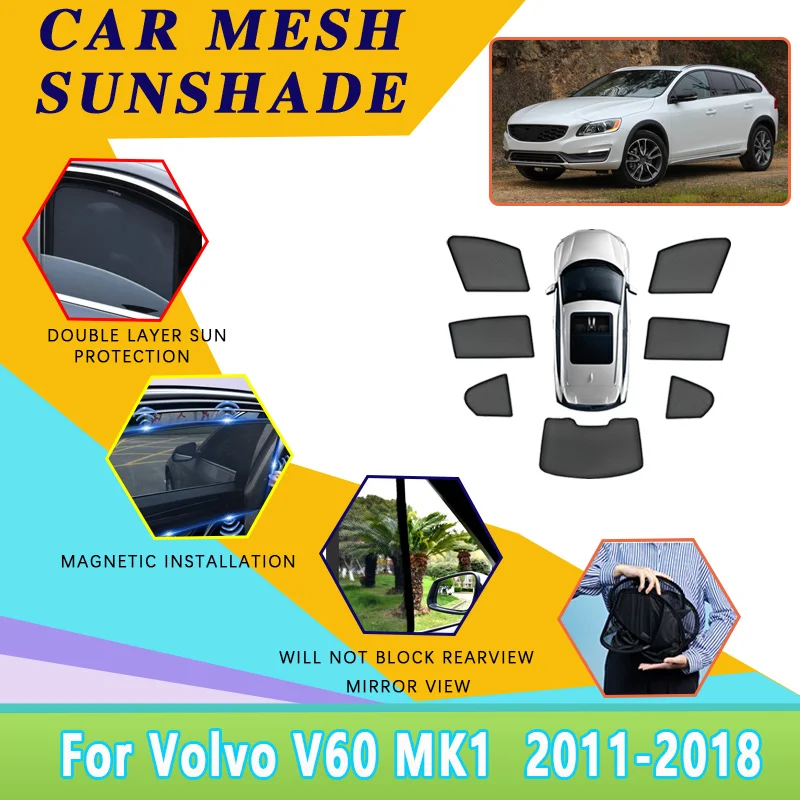 

For Volvo V60 Accessories MK1 2011~2018 Side Car Sunshade Window Sunscreen Mesh Visor Windshield Curtain UV Protection Privacy
