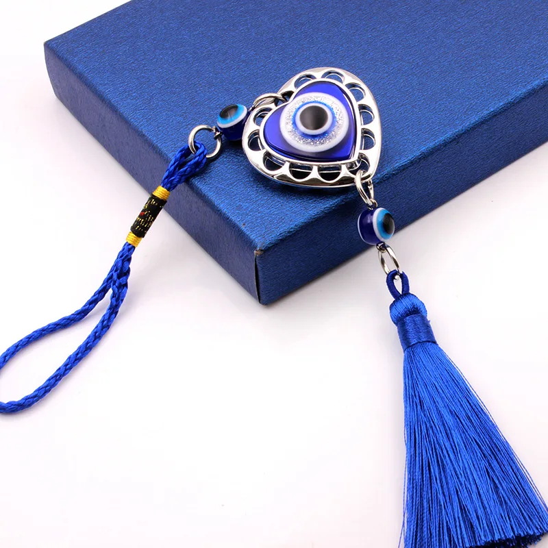 Hot Selling Alloy Blue Lucky Evil Eye Tassel for Car Hangings Decorations Resin Turkish Blue Eye Pendant  Lucky Charm Protection