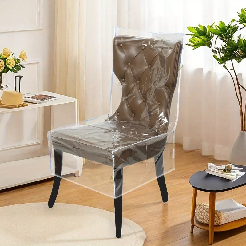 4/6/8pc Plastic Dining Chair Covers with Backrest PVC Transparent Chair Cover Quality Kitchen Protective Chair Covers Dust-Proof