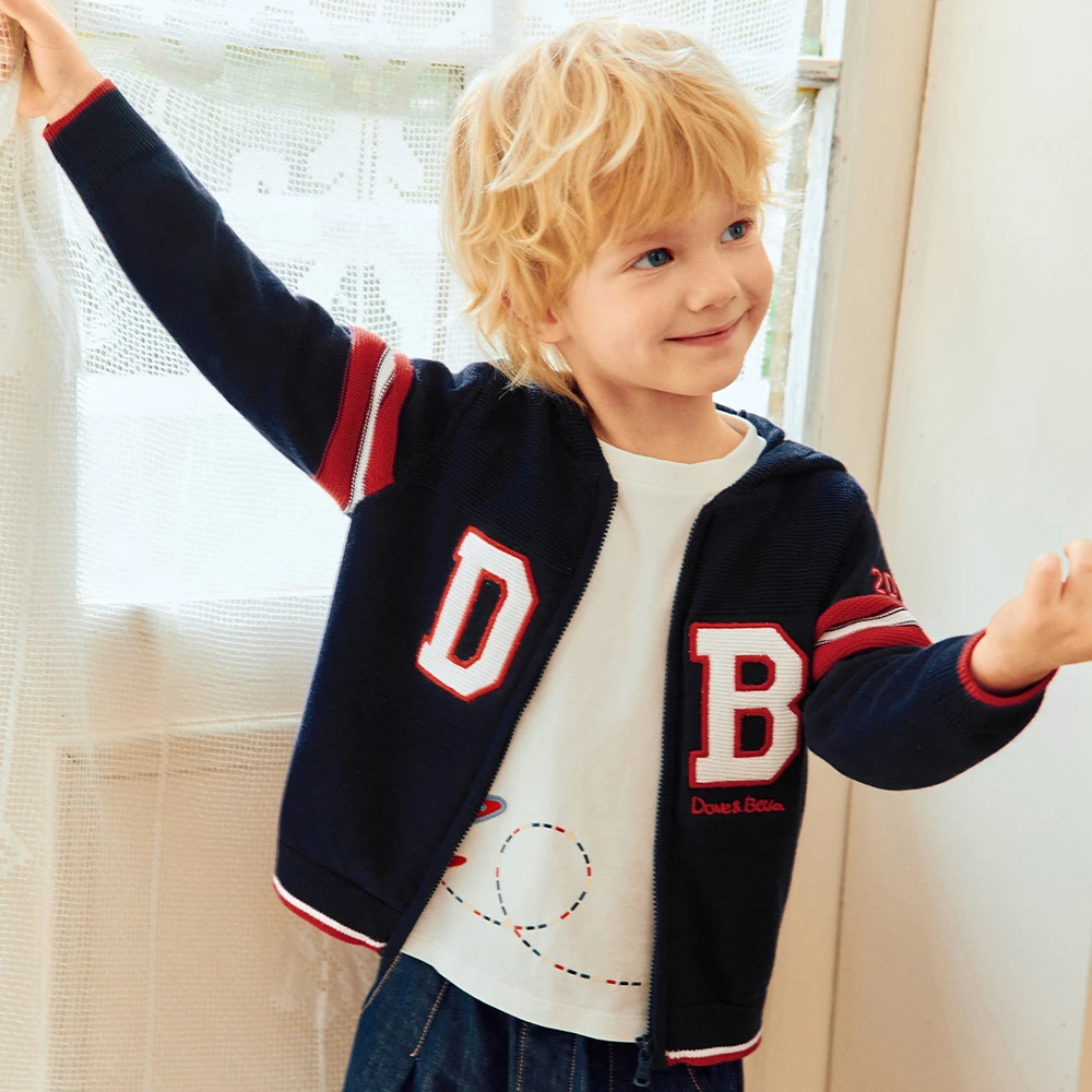 Dave Bella Boys Sweater Autumn Cardigan Sweater Spring Long Sleeves Children Coat Clothes Letter Gentle Fashion Party DB3262552