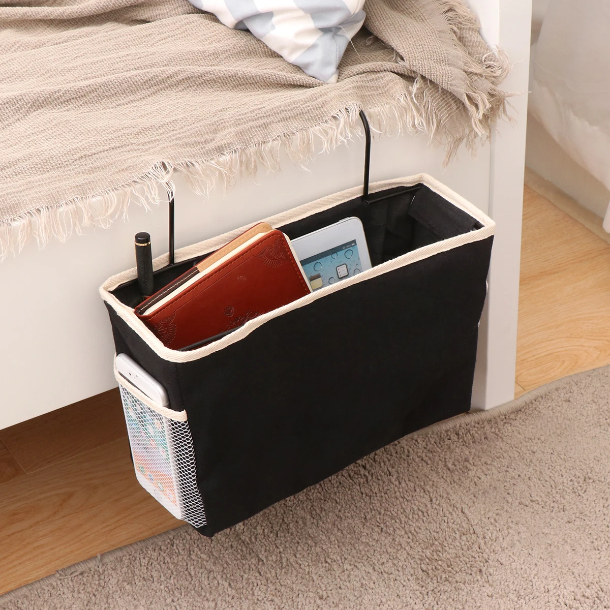 

Bedside Storage Bag Large Capacity Multi Pocket ganizer for Phone Books Water Bottle Dorm Home Hospital Car Use