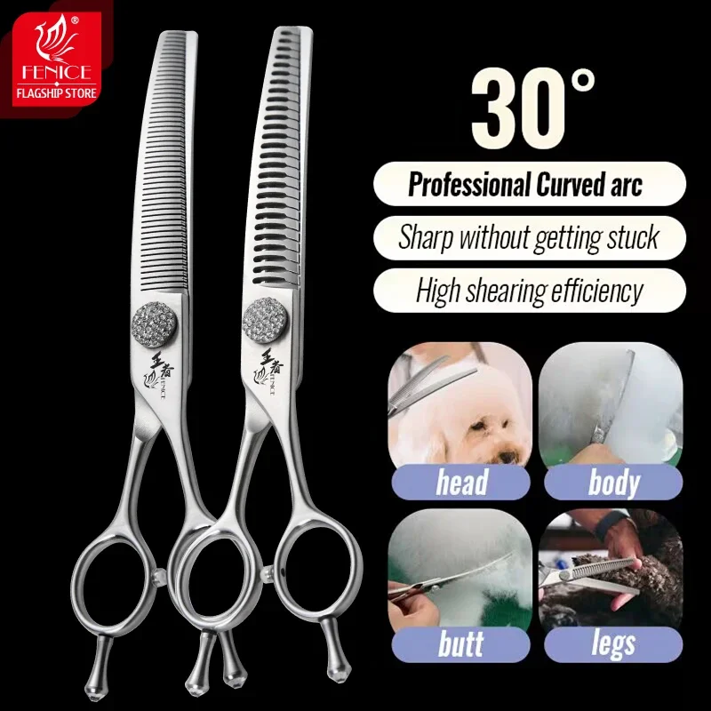 Fenice King Series Diamond Screw Dog Grooming Scissors 7/7.5 Inch Curved Chunker Thinner Shears for Dog Beauty Trimming