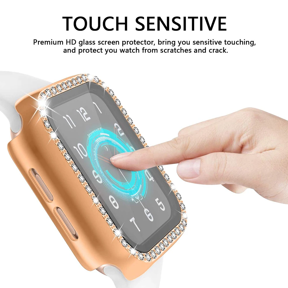 Funda ostentosa para Apple Watch SE/6/5/4, funda protectora de 40MM y 44MM, Protector de pantalla de vidrio para iWatch Series 7/8/9/10, 41MM, 45MM,