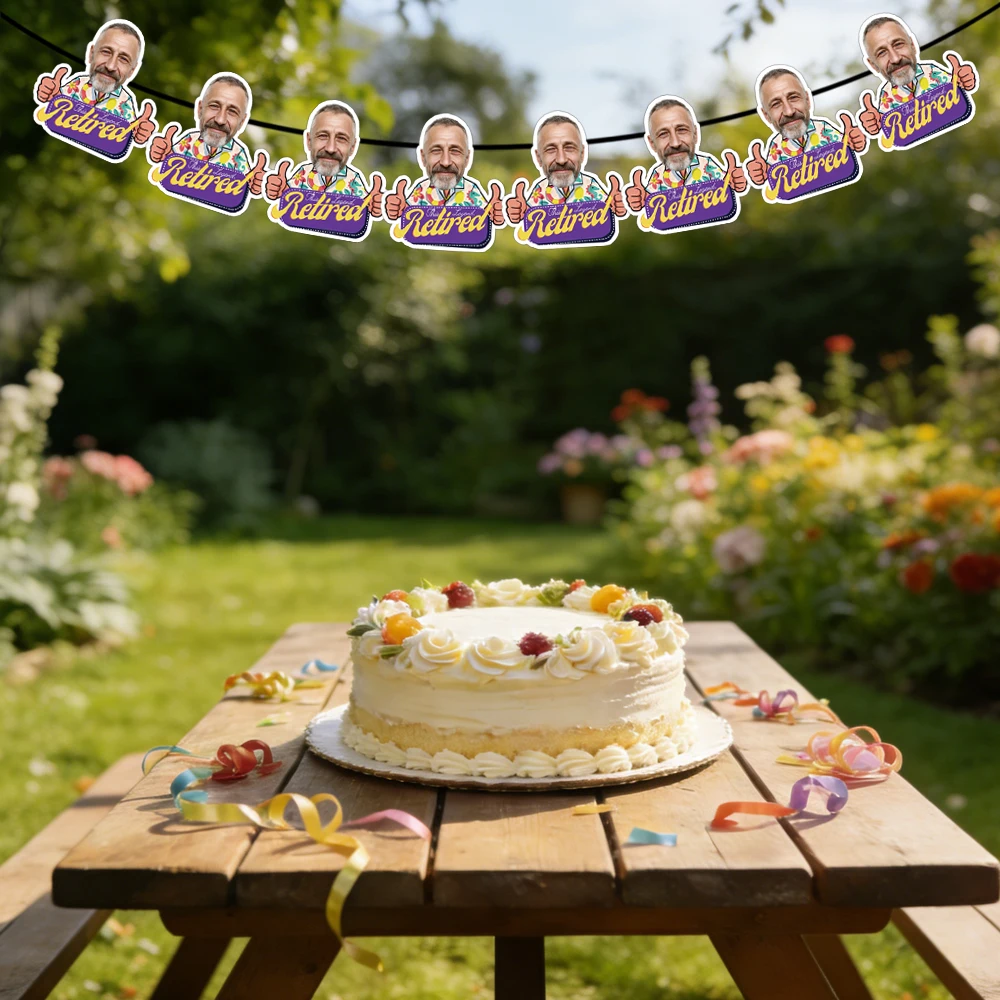 Personalisiertes Gesichts-Ruhestandsbanner, Individuelle Foto-Wimpelkette für Büro-Abschiedsparty, Fröhliche Ruhestandsdekoration – Detail 6