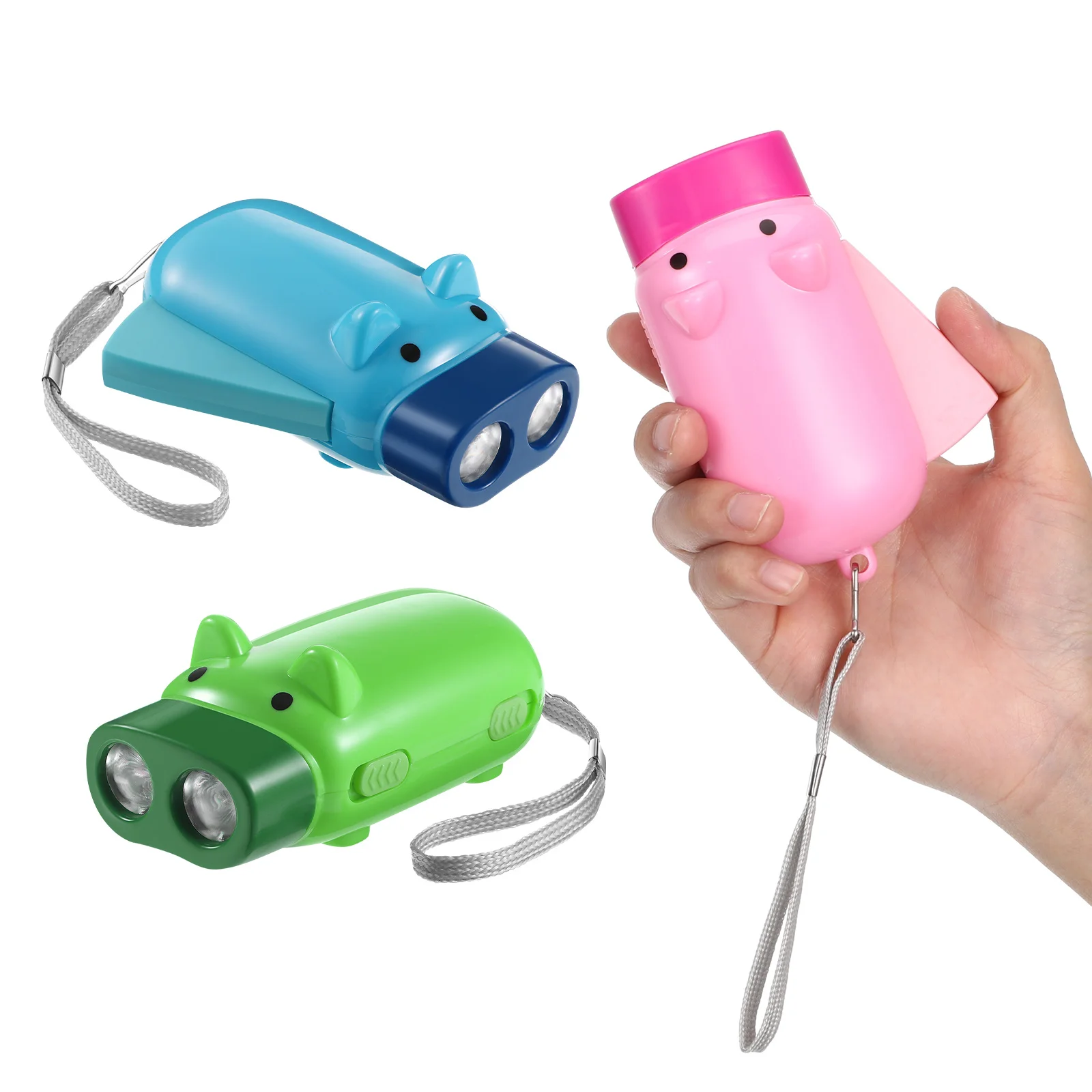3pcs Cartoon Flashlight Pig Pattern Hand Pressing Small Portable Electric Torch Lightweight Wear Resistant For Outdoor Indoor