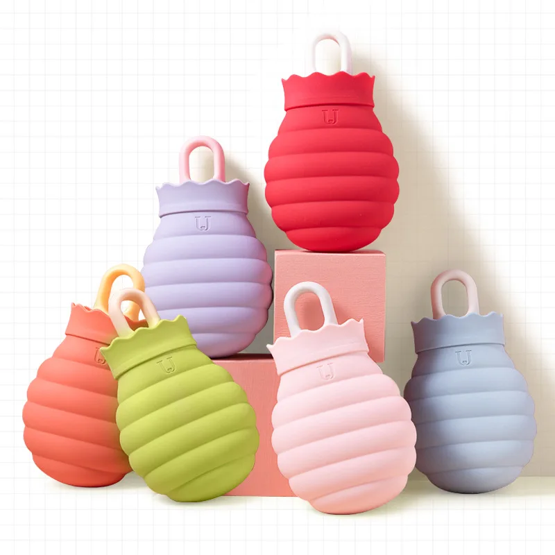 Colorful Mini Cute Hand Warmer with Knit Cover Girls Portable Small Silicone Hot Water Bag Explosion-proof Safe Water Warmer