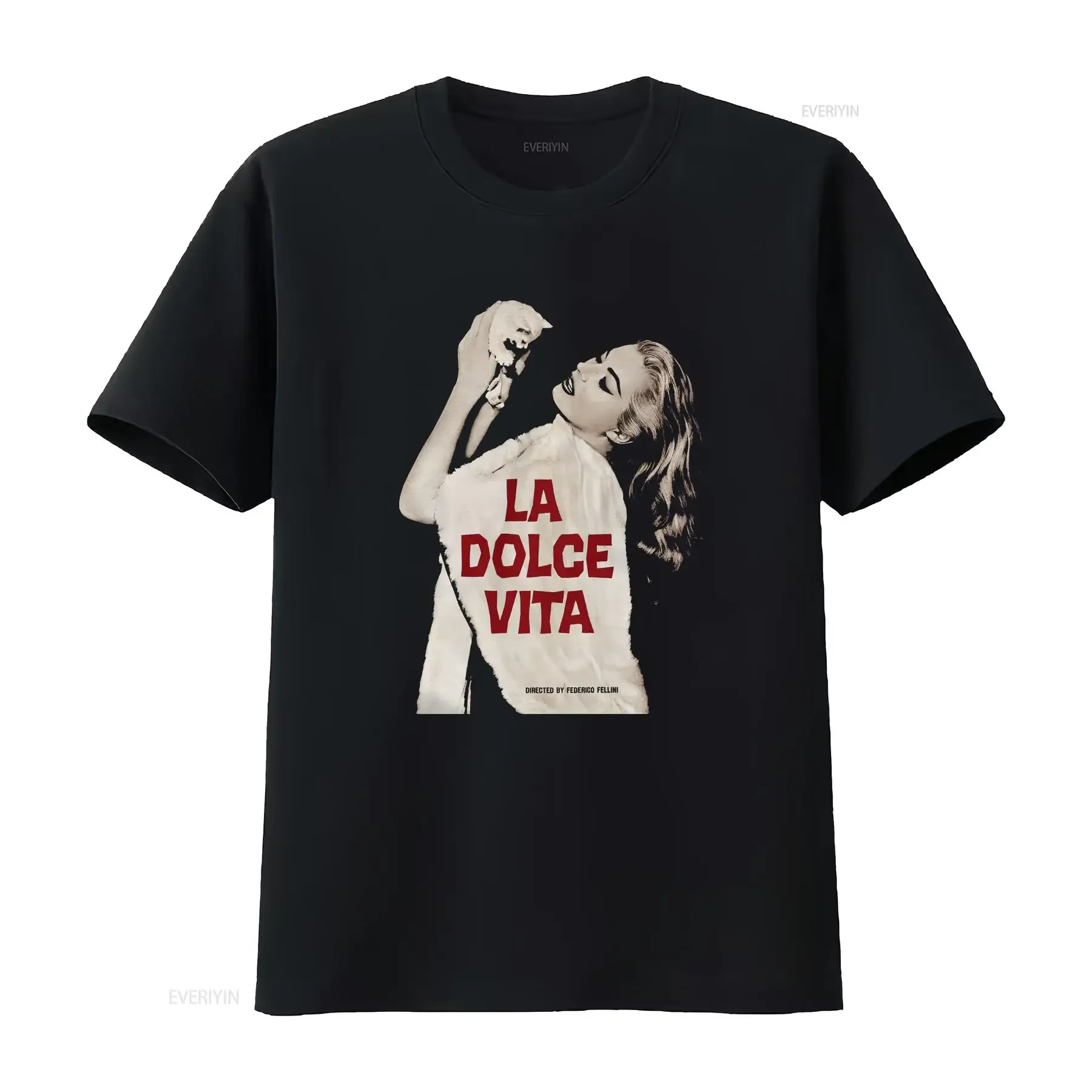 La Dolce Vita Federico Fellini Marcello Mastroianni Anita Ekberg 1960 HQ Retro Movie Print T Shirt Heavyweight Crewneck
