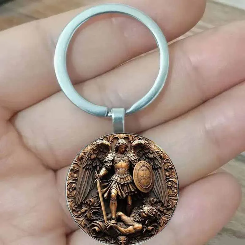 

Angel and Satan Battle Keychain - Zinc Alloy Design, Retro Style Men's Gift