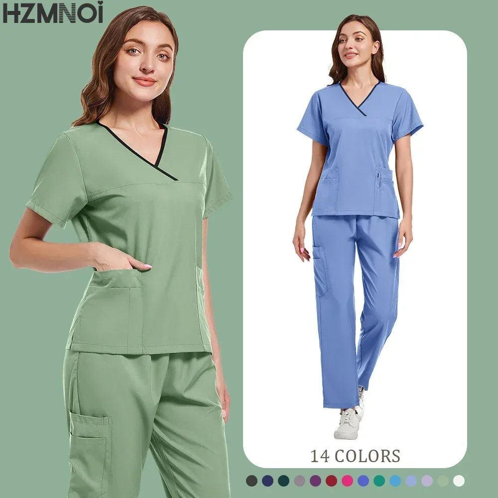 Medical Nurse Beauty Salon Workwear Clinical Scrubs Top + Pant Spa Doctor Nursing Tunic Suit Surgical Uniforms Woman Scrub Set