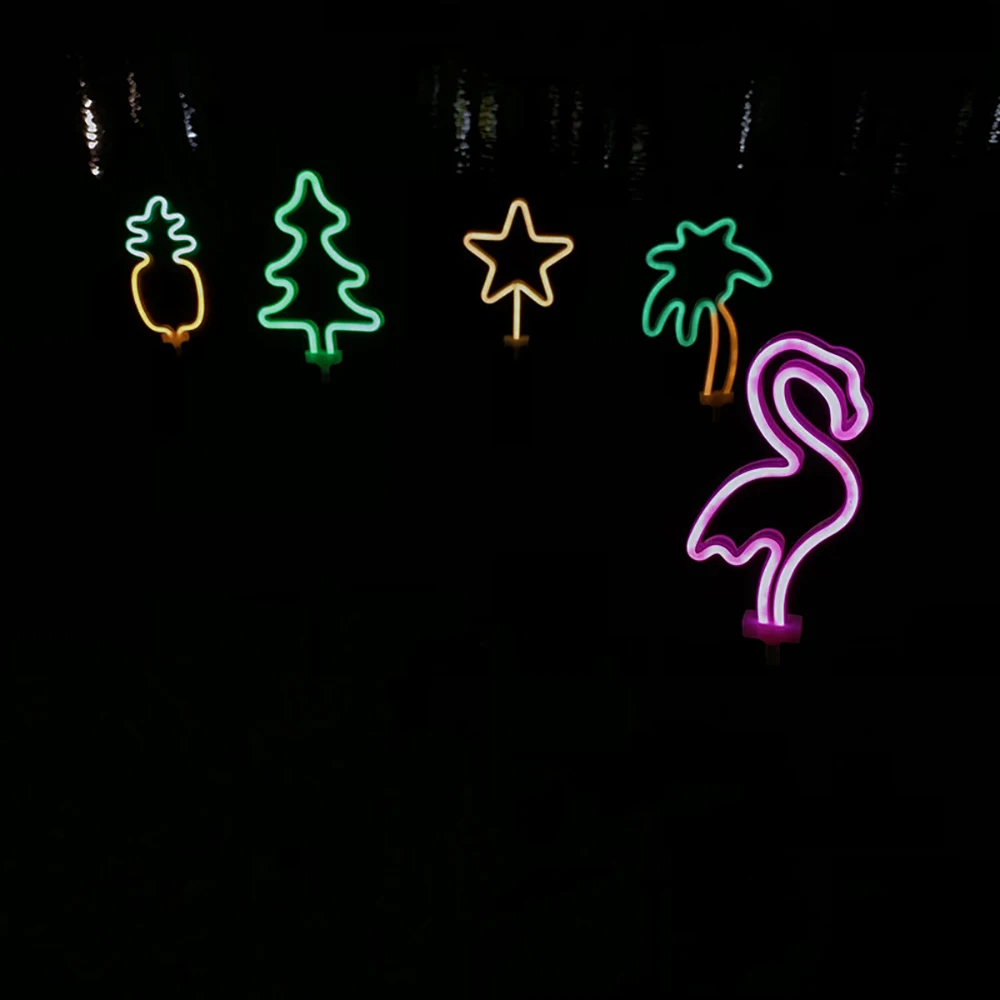 Imagem -03 - Luz Led Solar Neon Árvore de Natal Abacaxi Flocos de Neve Lightning Nuvens Estrela Flamingo Gramado Ambiente Externo