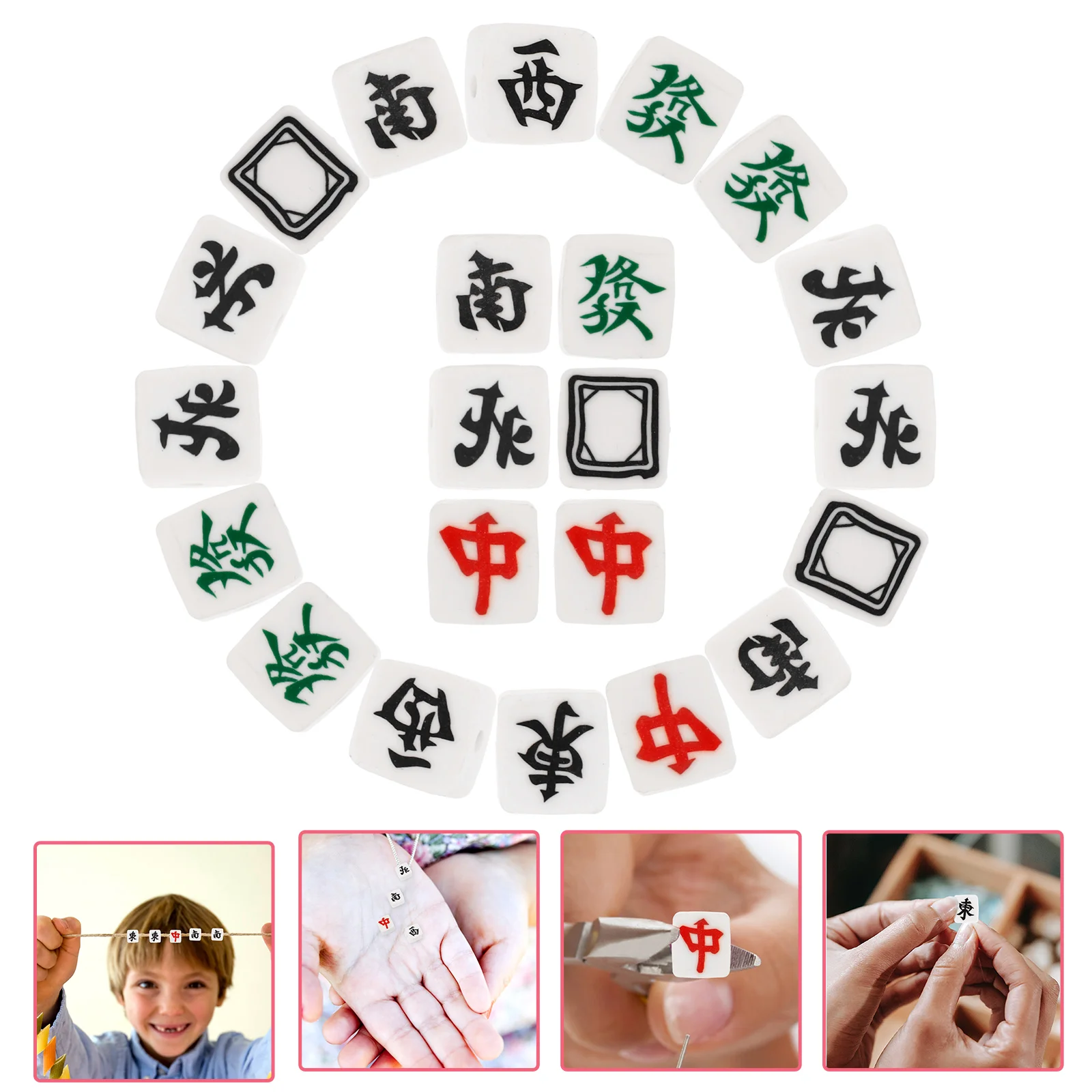 100 Uds. Collar de cuentas de Mahjong para hacer joyas, azulejos de arcilla polimérica para niños