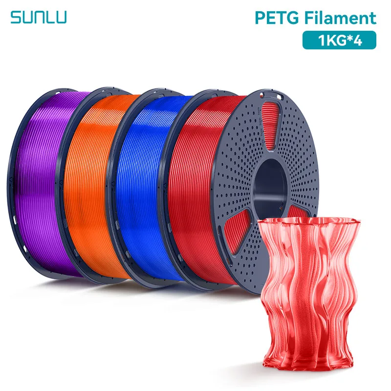 SUNLU 4KG PETG Transparentes Filament 1,75 ±0,02mm 1kg Spule (2,2lbs) Hochfestes, Sauber Gewickeltes Filament Passend für die Meisten FDM-Drucker