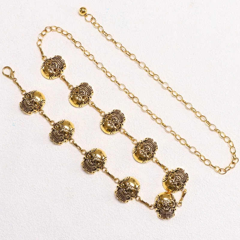 الجمجمة طبقة واحدة الخصر سلسلة القوطية الشرير حزام معدني سلسلة مع سحر متدلٍ منفعل قابل للتعديل الخصر ملحق للجينز #5