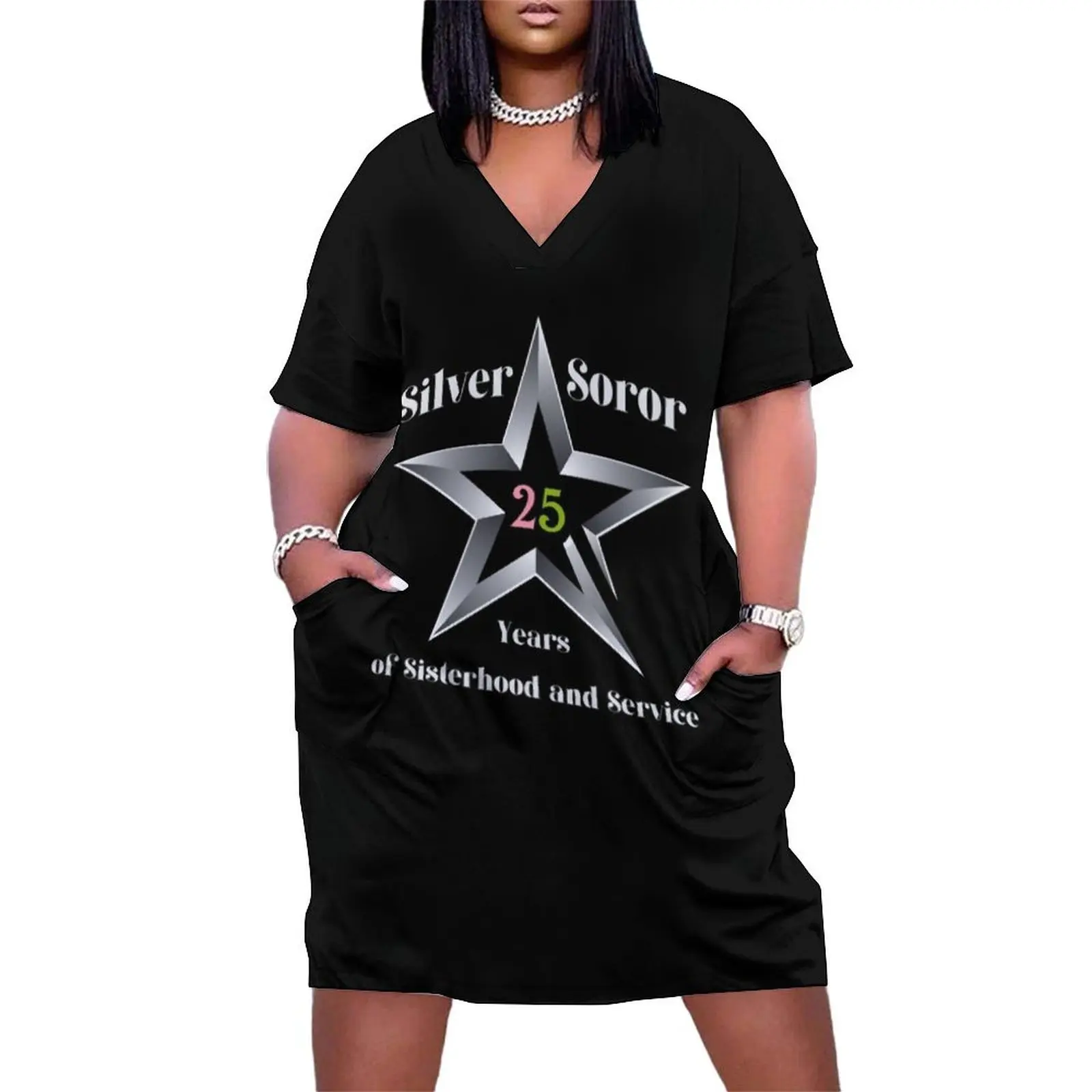 Silver Soror - 25 Years of Sisterhood and Service | AKA Inspired Loose Pocket Dress dresses for prom evening dress women