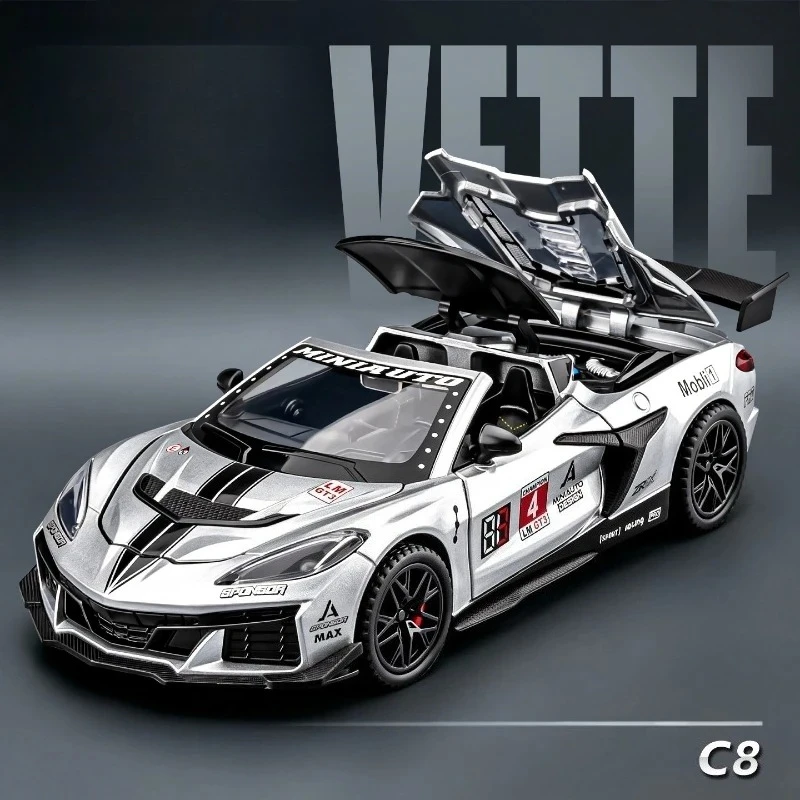 1:32 C8 ZR1X Sports Racing Car Alloy Model Diecasts Sound Light Model Car Collection Toy Gift Ornaments Gift