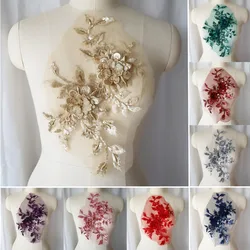 Rosso blu paillettes ricamato Phoenix pavone piuma maglia nera abito da sposa Applique pizzo cucito Patch abito fai da te