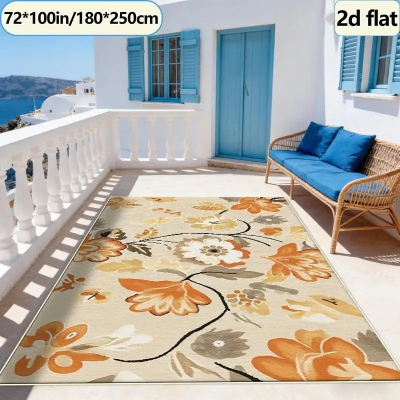 Vintage Orange Beige Floral Plant Pattern Carpet Floor Decor Mat Bohemian Style Non-Slip Carpet Decorative Floor Mat Suitable for Farmhouse Home