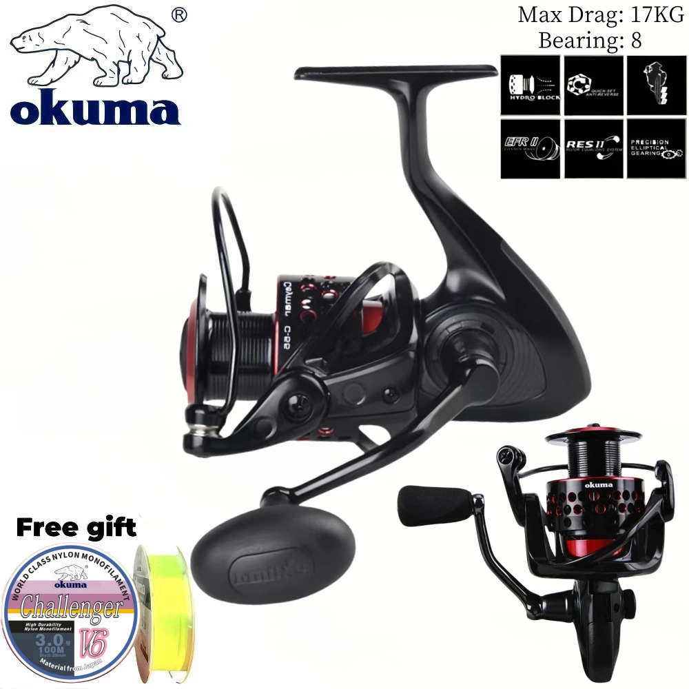 

OKUMA Ceymar High-quality Spinning Reels 8 Bearing High Speed ratio5.0:1/4.8:1 Fishing Reels 17KG Max Dra Free fishing line gift