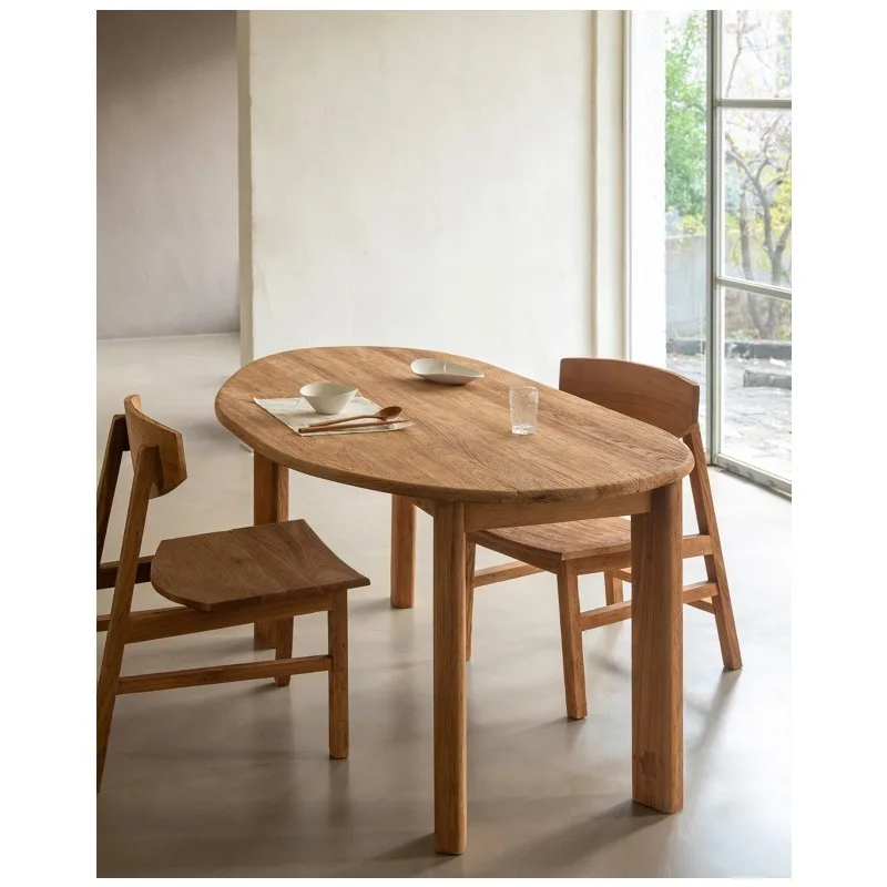 مكتب بيضاوي من الخشب الصلب النقي متوسط الطول من خشب الساج وابي سابي مكتب كمبيوتر بسيط طويل منضدة العمل