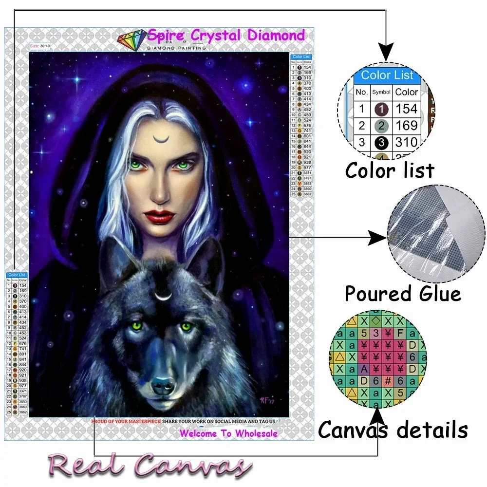 Crying Fantasy Gorgeous Wolf Girl 5D AB Drill Diamond Painting Beautiful Women Animal Picture Embroidery Cross Stitch Home Decor