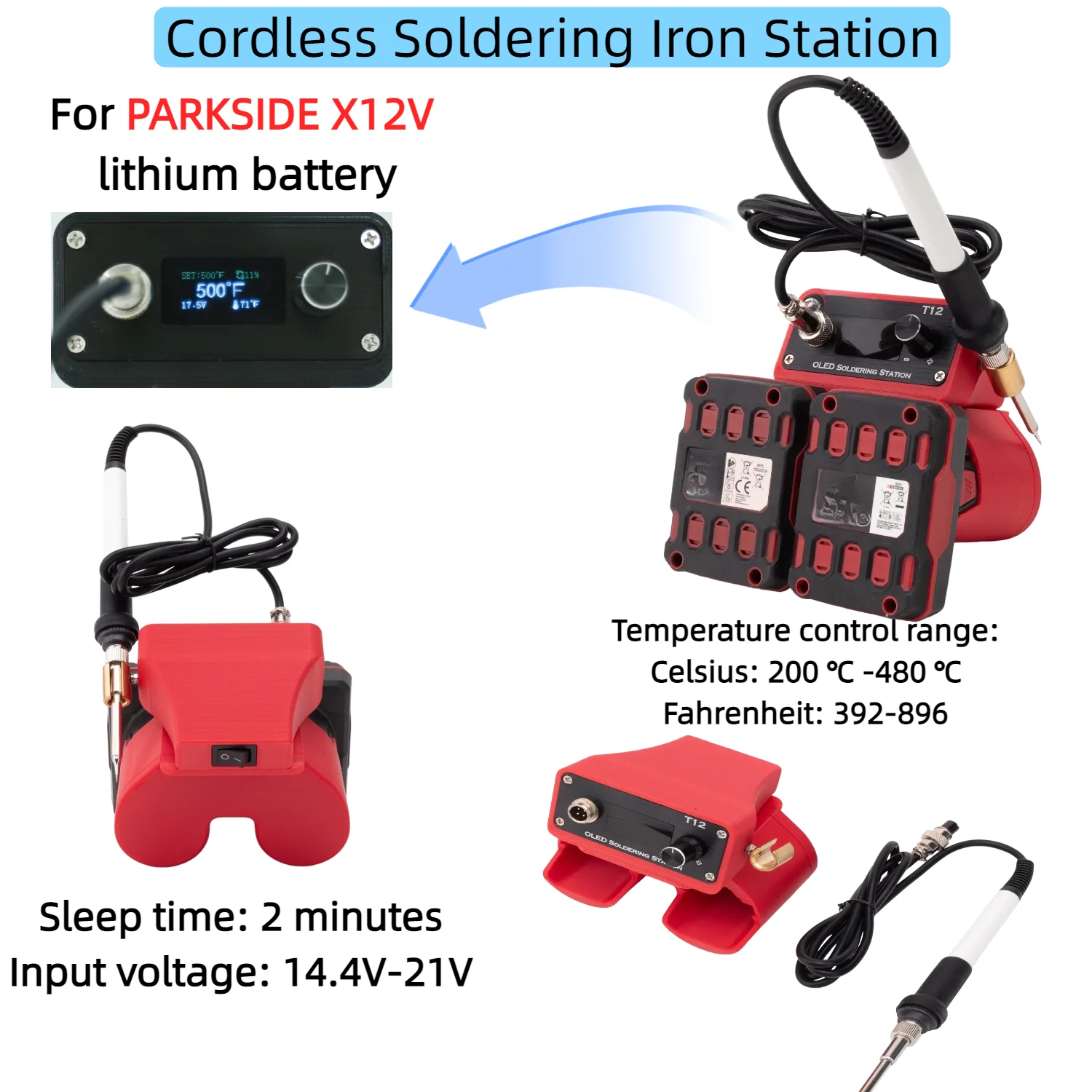 

Cordless Soldering Iron Station for PARKSIDE X12V Battery T12 Digital Display Soldering Iron Electronic Repair Welding Tool