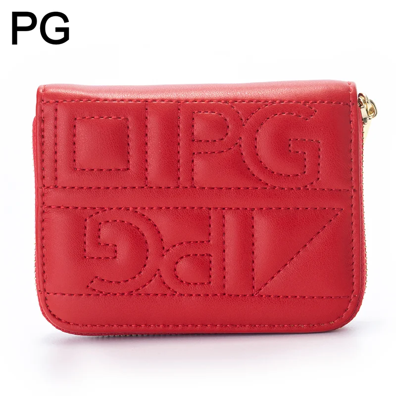 PG Letter Stitched Quilted Short Zipper Wallet Women Multi Card Slots Separate Coin Pocket Solid Color Essential Daily Purses