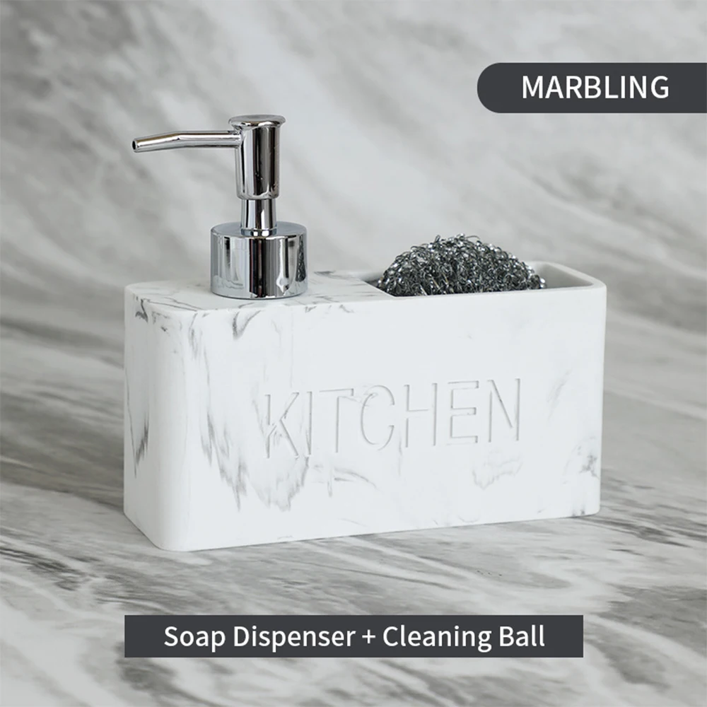 Kitchen Dish Soap Dispenser Storage Box Set Countertop Liquid Hand Refillable Bottle with Cleaning Sponge Holder