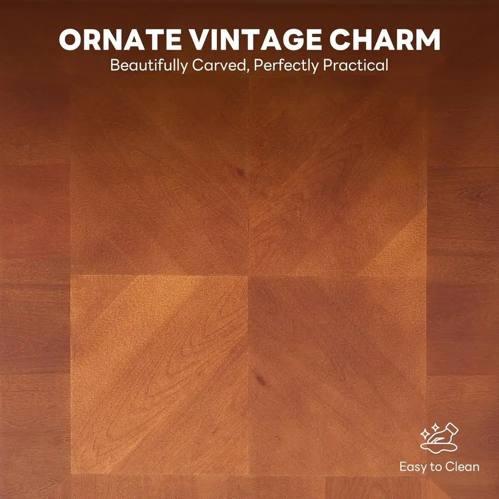 منضدة خشبية بنية عتيقة مع درجين، حافة منحنية، منظم رفيع لغرفة المعيشة وغرفة النوم