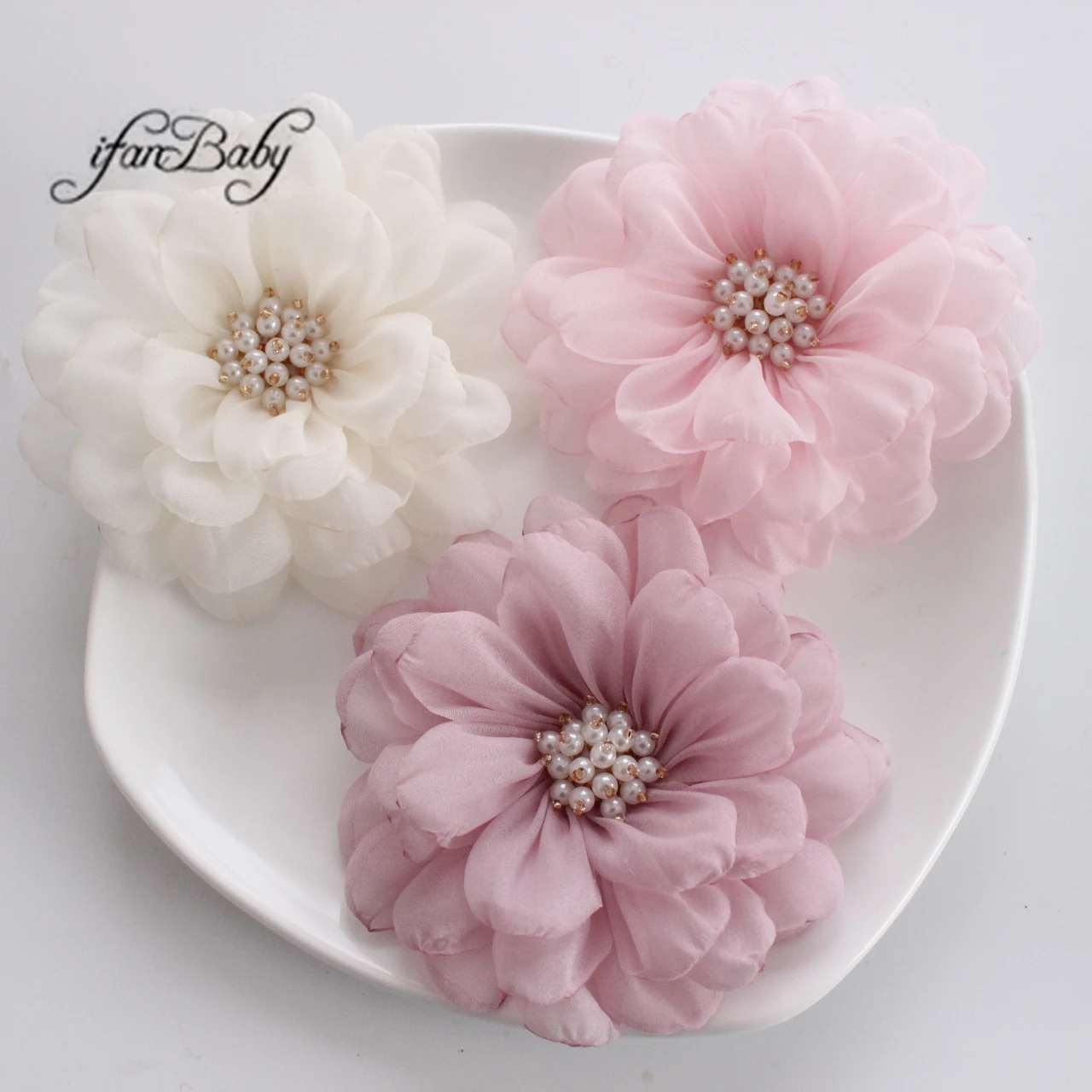 

Handmade 3D Burn Organza Flower Patches Large Elegant Embellishments Beads for Women's Hair Accessories Party Festive Outfits
