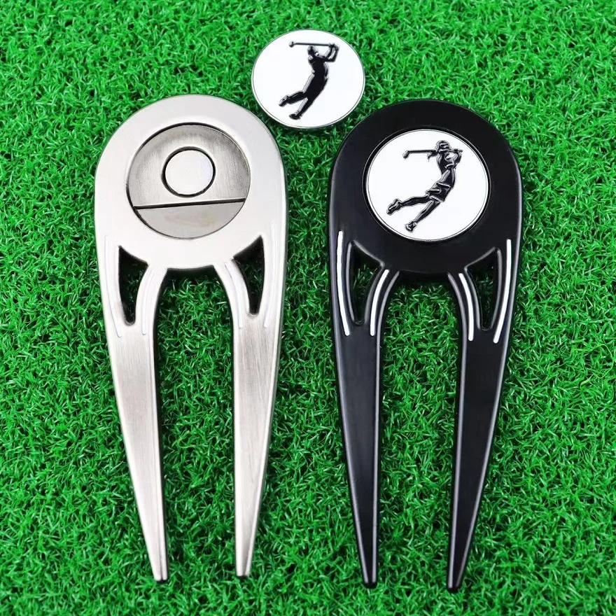 

Магнитный инструмент для ремонта гольфа Divot с металлической вилкой для газона, метка для мяча для гольфа, многофункциональные аксессуары для гольфа для ремонта зеленого цвета