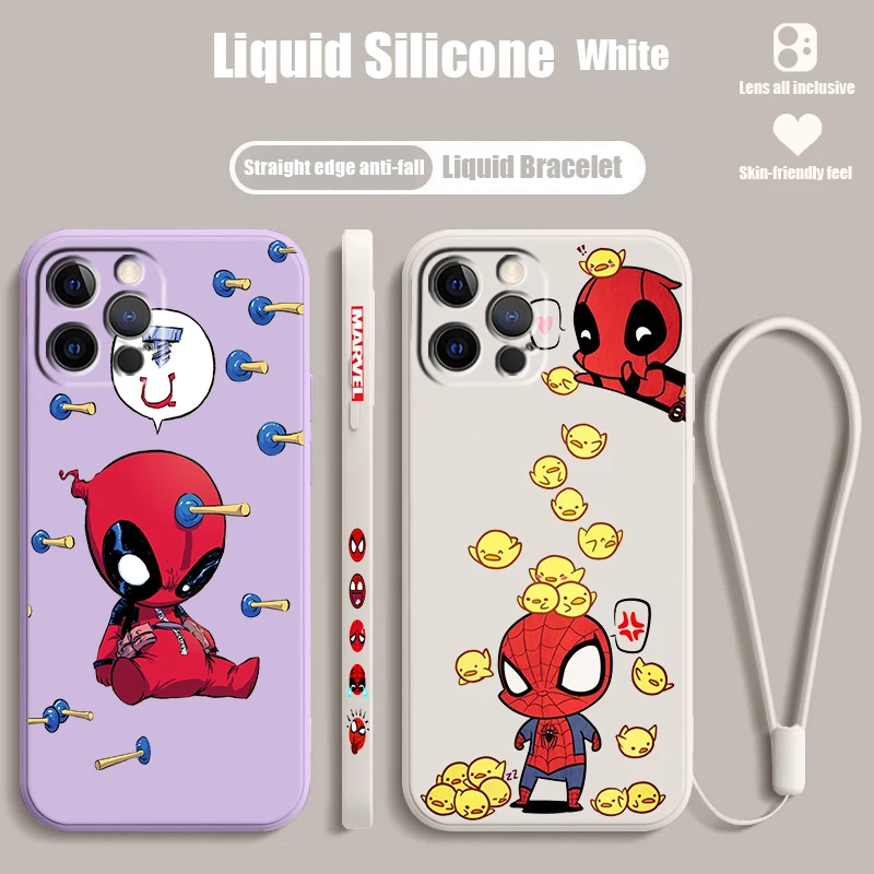 

Marvel Cartoon Deadpool Liquid Left Rope For Apple iPhone 15 14 13 12 11 XS XR X 8 7 SE Pro Max Plus Mini Cover Phone Case