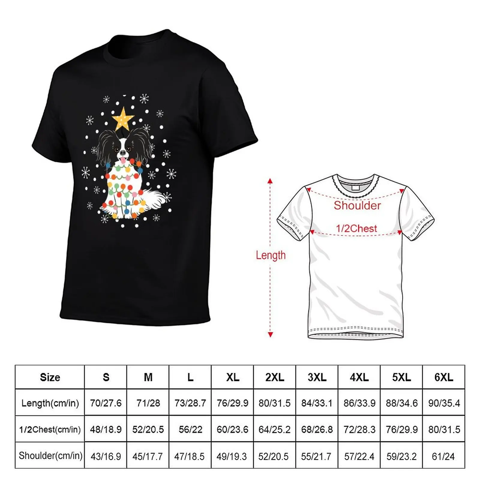 Black White Papillon Dog Christmas Tree T-Shirt cotton t shirt pack anime t shirts oversize T-Shirt
