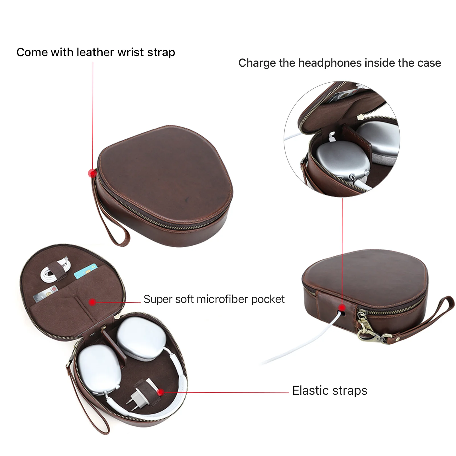 حافظة جلدية أصلية لأجهزة Apple AirPods Max SONY WH1000 XM4 XM5 XM6 سماعة رأس للسفر حقيبة حمل غطاء حماية صندوق تخزين