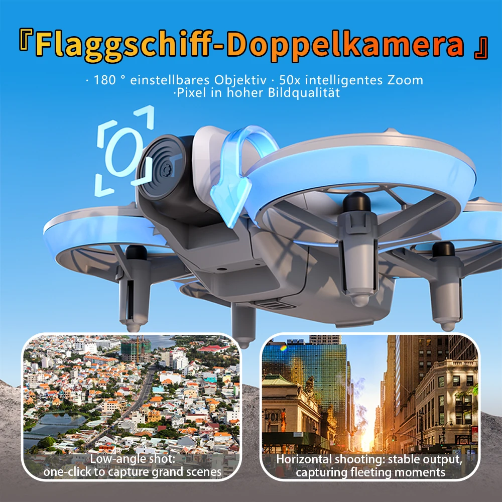 E69 Advanced Circle Drone, hochauflösende Dual-Kameras, Schwebeflug mit optischem Durchfluss, Nachtsichtlichter, Flugbahnflug, Quadcopt