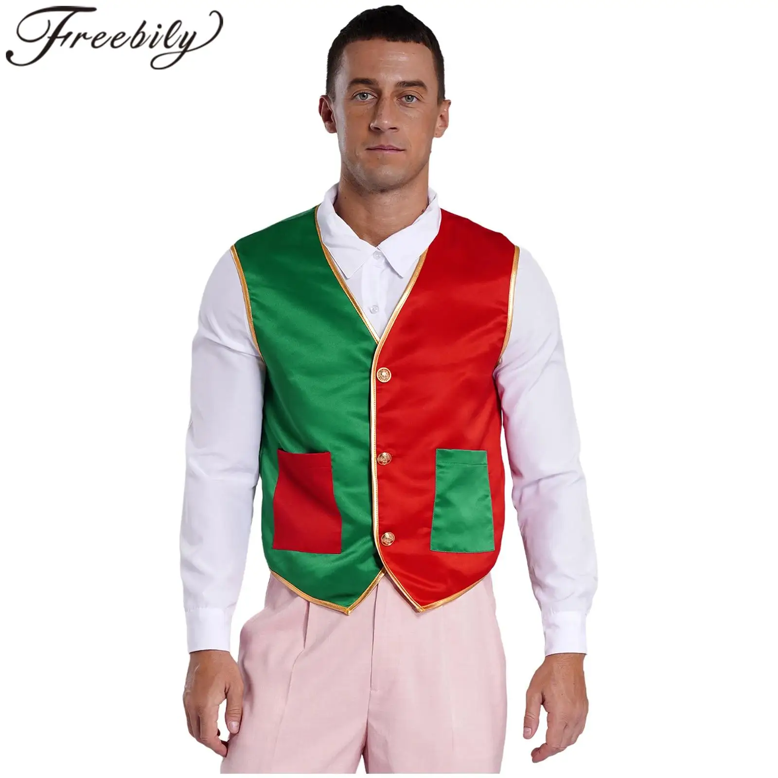 

Мужской рождественский жилет, смокинг, жилет с цветными блоками, деловой костюм без рукавов, жилет, карнавальный костюм для новогодней вечеринки, танцевальная одежда