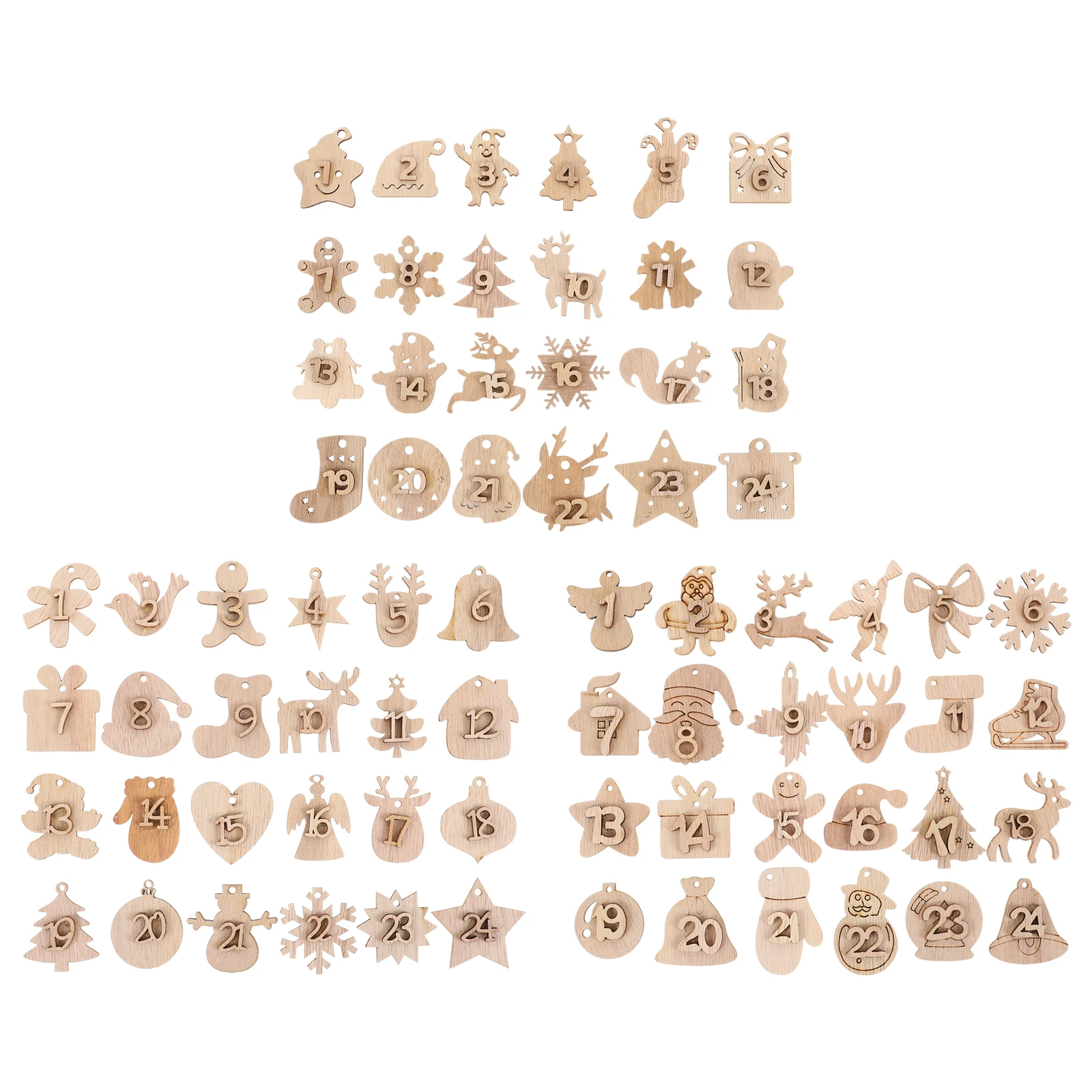 

72pcs Xmas Advent Calendar Numbers Wooden Hanging Countdown Calendar For Christmas Tree Garland Fireplace Decoration