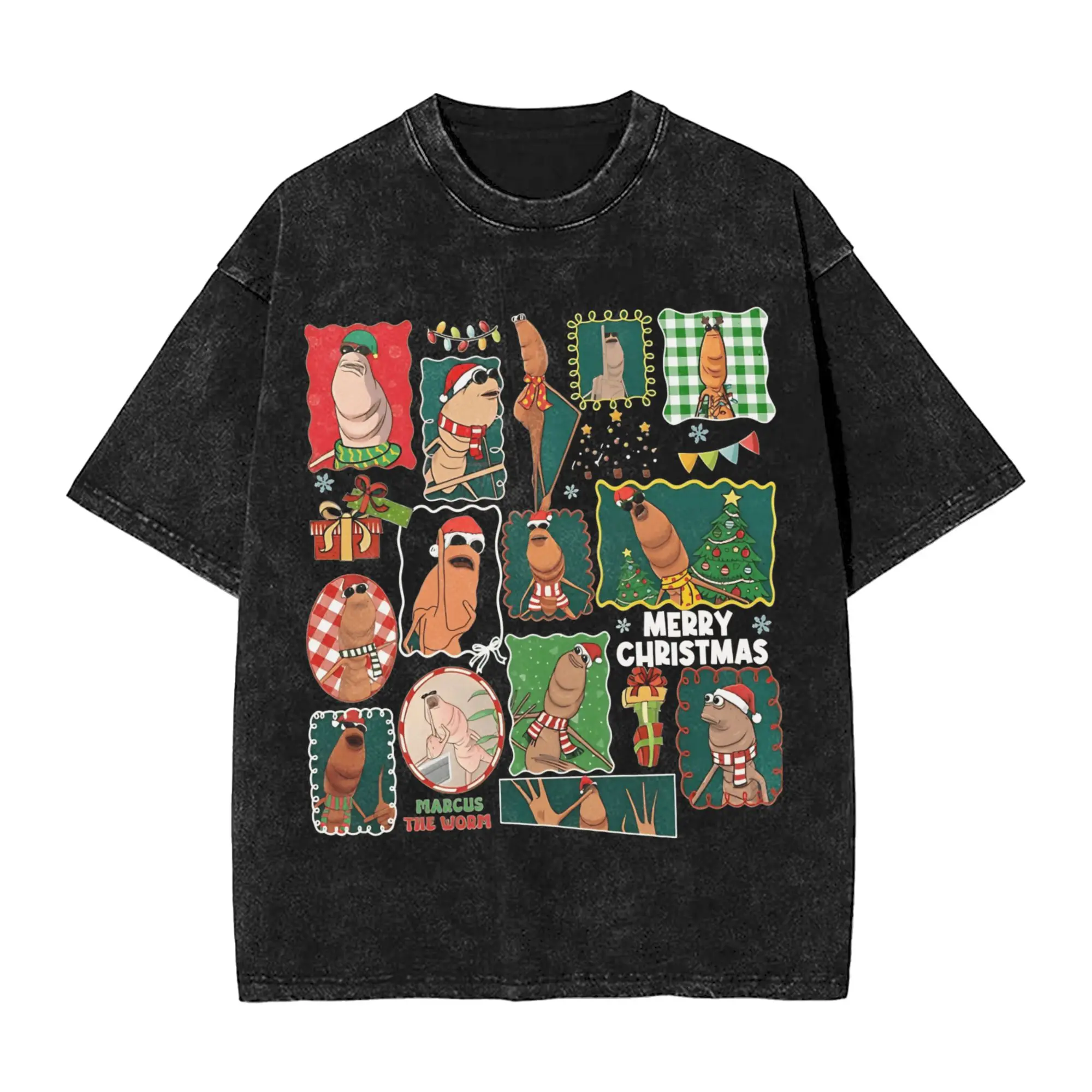 

Marcus The Worm Christmas Meme Washed T Shirt Male Y2K Fun Cotton T-Shirts Summer O Neck Harajuku Tee Shirt Oversized Tops