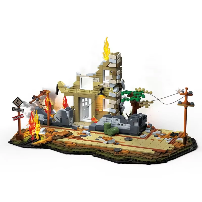 WW2 المدينة الغربية الجبهة معركة المشهد بنة عدة M22 ضوء دبابة ، الأمريكية العسكرية M3A1 ، M6 نماذج من الشاحنات لعبة الطوب الاطفال هدية