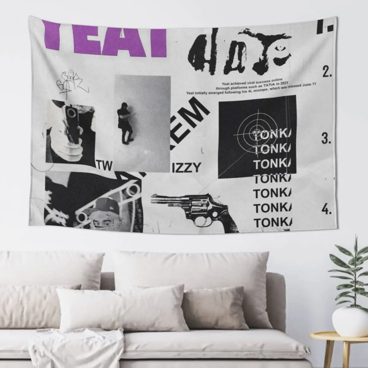 Yeat Tonka Twizzy Retro Black And White Graphics Tapestry Decoration For Home Aesthetic Room Decors Tapestry