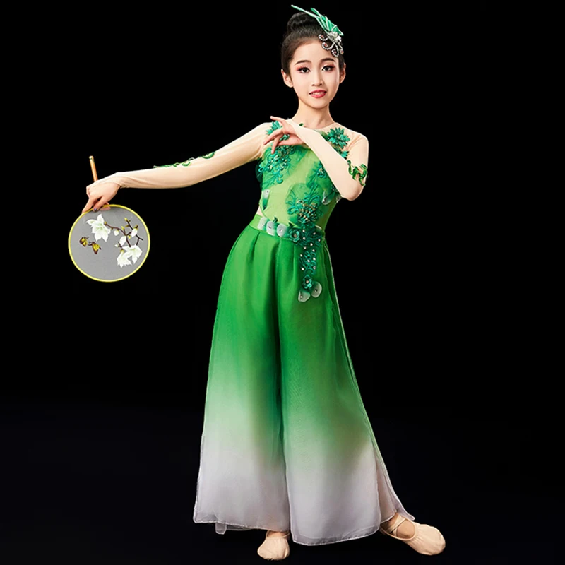 Children Hanfu Classical Yangko Dance Stage Costumes National Modern Dance Fan Umbrella Performance Costume Girl Dancewaear