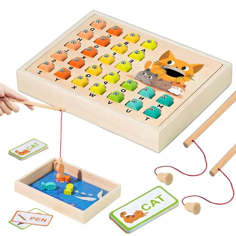 Fishing Game For Kids Word Spelling Learning Box Wooden Fishing Toy Enhances Fine Motor Learning Cognitive Skills And Alphabet