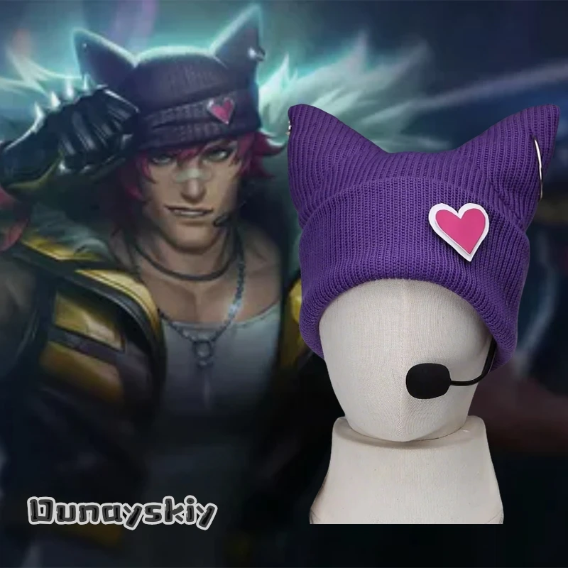Game LOL Sett Heartsteel Cosplay Hat Woman Personality Hip Hop Fashion Purple Knitted Hat Halloween Party Role Play Props
