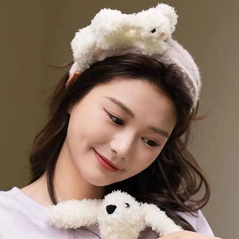 

Fashion Cloth Bear Headwear Makeup Headband Women Hair Accessories Cartoon Plush Headband Wash Face Hair Band Width Hair Hoop