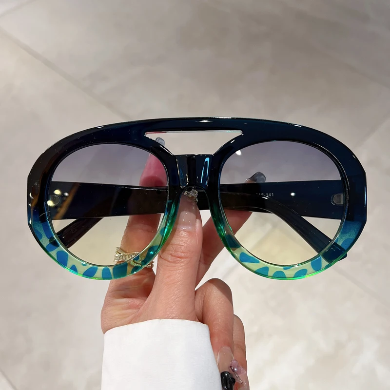 KAMMPT ponadgabarytowe okrągłe gogle moda męska podwójny most gradientowy cukierkowy kolor damskie odcienie okulary modne nowe okulary przeciwsłoneczne UV400