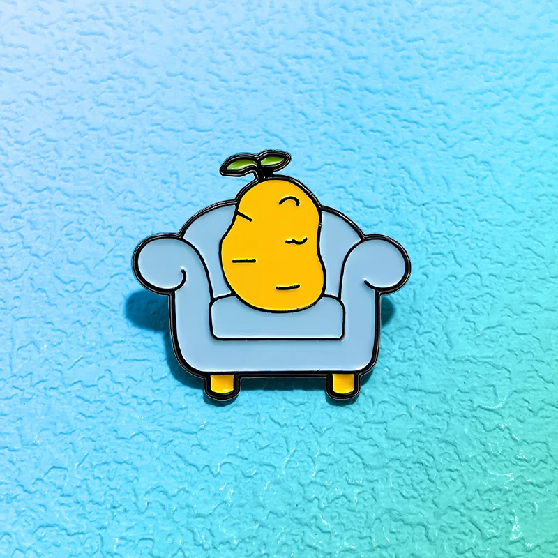 Funny Cartoon Pear Pin Cute Enamel Sitting On Sofa Pear Metal Pin Brooch For Clothes Backpack Lapel Badge Gifts